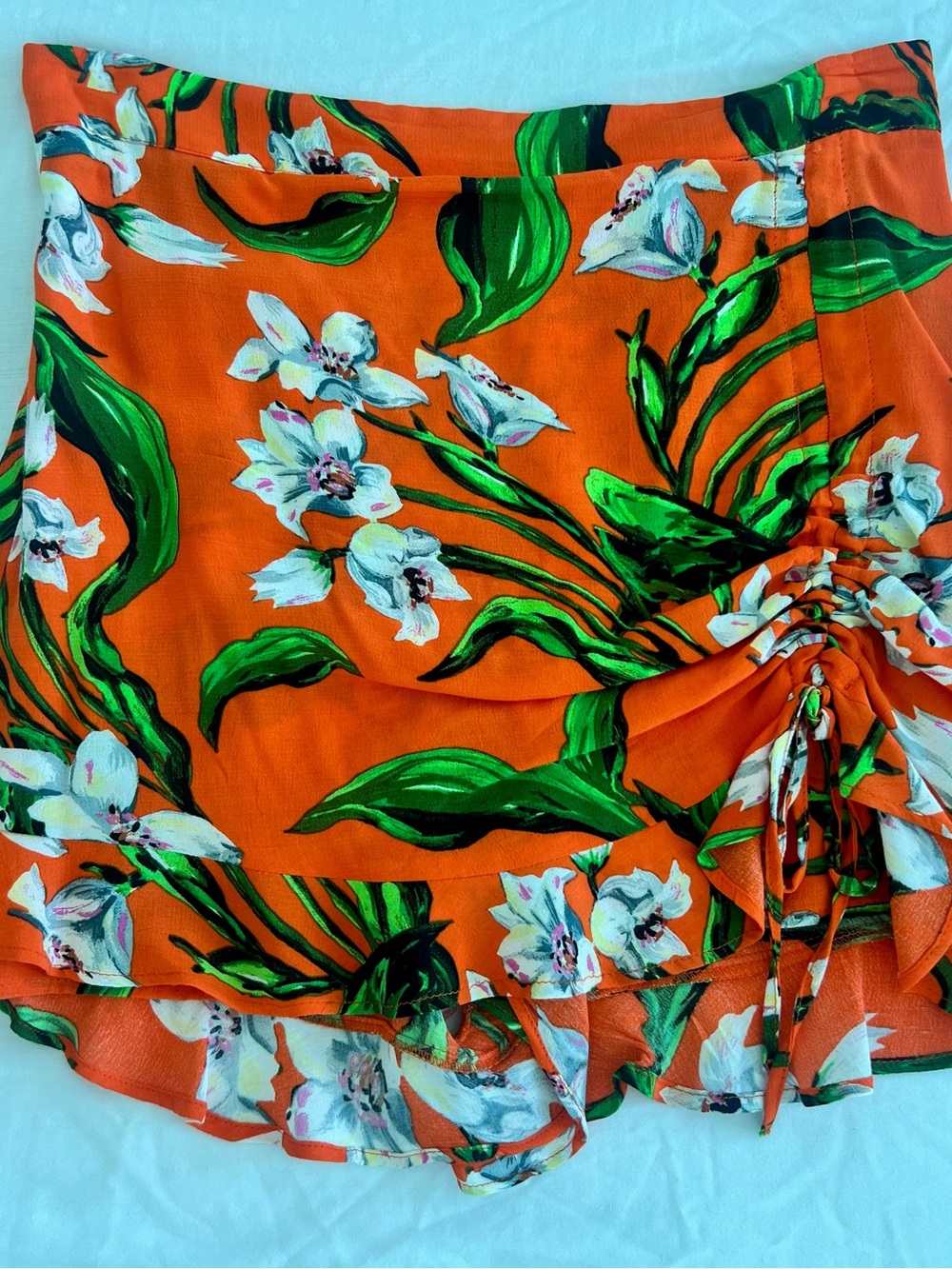 Zara Orange Floral Swim Sarong with Green Leaf Print